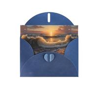 WZYWHJ Blue Holiday Greeting Card 6x4 in with Envelope for Christmas, Birthday, Valentine's Day, Party Invitation Sunrise at the seaside Picture