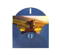 WZYWHJ Blue Holiday Greeting Card 6x4 in with Envelope for Christmas, Birthday, Valentine's Day, Party Invitation Brown Horse Printed