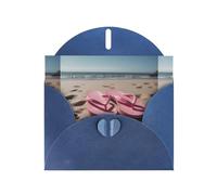 WZYWHJ Blue Holiday Greeting Card 6x4 in with Envelope for Christmas, Birthday, Valentine's Day, Party Invitation Pink flip flops on the beach Printed