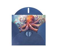 WZYWHJ Blue Holiday Greeting Card 6x4 in with Envelope for Christmas, Birthday, Valentine's Day, Party Invitation octopus tentacles Pattern