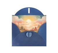 WZYWHJ Blue Holiday Greeting Card 6x4 in with Envelope for Christmas, Birthday, Valentine's Day, Party Invitation City Sunrise Picture