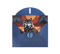 WZYWHJ Blue Holiday Greeting Card 6x4 in with Envelope for Christmas, Birthday, Valentine's Day, Party Invitation Wolf Totem With Fire Printing