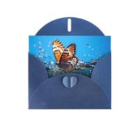 WZYWHJ Blue Holiday Greeting Card 6x4 in with Envelope for Christmas, Birthday, Valentine's Day, Party Invitation Butterfly on water Pattern