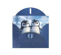 WZYWHJ Blue Holiday Greeting Card for Christmas, Birthday, Anniversary & more A pair of little penguins Pattern