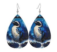 WZYWHJ Blue Penguin on the Moon Picture Ladies' leather earrings, simple water droplet pendant, fashionable holiday gift