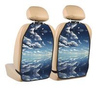 WZYWHJ Blue sky and white clouds Pattern Car rear seat anti kick pad 2-piece set multifunctional storage bag seat cover protector