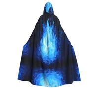 WZYWHJ Blue Spirit Flame Pattern aldult Cosplay Poncho Hooded Cloak for men and women Halloween Party