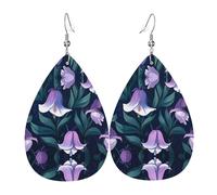 WZYWHJ bluebell pattern Printed Ladies' leather earrings, simple water droplet pendant, fashionable holiday gift