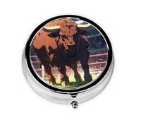 WZYWHJ Brave Bull Printing Circular Medicine Box Storage, Portable Travel with compartments, mini Pill Dispenser