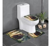 WZYWHJ Brown Bear in The Forest Prints Bathroom mat Sets of 4 Bathroom Floor Mats,Non-Slip, Durable,Does Easy to Clean Suitable for Bathroom and Toilet