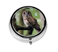 WZYWHJ Brown Owl Pattern Circular Medicine Box Storage, Portable Travel with compartments, mini Pill Dispenser