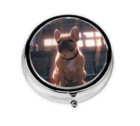 WZYWHJ Bulldog Printing Circular Medicine Box Storage, Portable Travel with compartments, mini Pill Dispenser