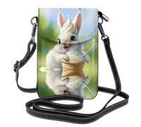 WZYWHJ Bunny Eating Ice Cream Printed Leather Crossbody Flap Phone Bag - Versatile Gift for Women Walking, Camping, Shopping, and Travel