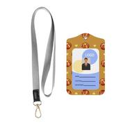 WZYWHJ Buttered Bread Pattern Work Badge Protective Sheath, Leather Identification Card Cover with Detachable Hanging Rope Set