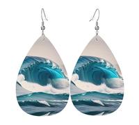 WZYWHJ Cartoon blue sea wave Picture Ladies' leather earrings, simple water droplet pendant, fashionable holiday gift