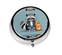 WZYWHJ Cartoon cute raccoon Prints Circular medicine box storage, portable travel with compartments, mini pill dispenser