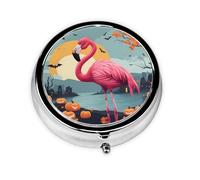 WZYWHJ Cartoon Halloween Flamingo Prints Circular Medicine Box Storage, Portable Travel with compartments, mini Pill Dispenser