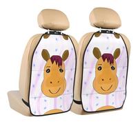 WZYWHJ Cartoon Horse Head Printed Car seat Anti Kick Storage pad 2 Pieces, Multi-Functional Storage Bag seat Protector After Installation