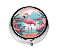 WZYWHJ Cartoon Lake Flamingo Prints Circular medicine box storage, portable travel with compartments, mini pill dispenser