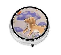 WZYWHJ Cartoon Mushroom with Dog Prints Circular Medicine Box Storage, Portable Travel with compartments, mini Pill Dispenser