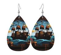 WZYWHJ Cartoon pirate ship Prints Ladies' leather earrings, simple water droplet pendant, fashionable holiday gift