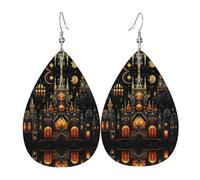 WZYWHJ Castle at night Picture Ladies' leather earrings, simple water droplet pendant, fashionable holiday gift