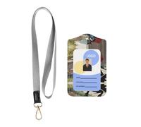 WZYWHJ Cat Carrying Sword Pattern Work Badge Protective Sheath, Leather Identification Card Cover with Detachable Hanging Rope Set