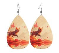 WZYWHJ Cat chasing butterfly Picture Ladies' leather earrings, simple water droplet pendant, fashionable holiday gift