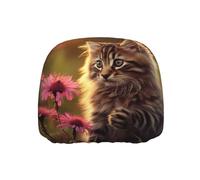 WZYWHJ Cat Touching Flowers Picture Seat Head Pillowcase Car Truck General Motors Parts Protective Cover one Pack