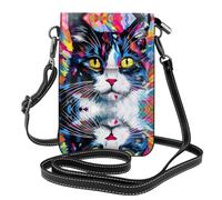 WZYWHJ Cats with Artwork Pattern Leather Crossbody Flap Phone Bag - Versatile Gift for Women Walking, Camping, Shopping, and Travel