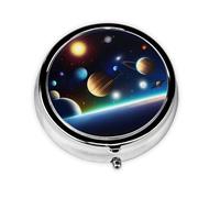 WZYWHJ Celestial Planet Pattern Circular Medicine Box Storage, Portable Travel with compartments, mini Pill Dispenser