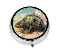 WZYWHJ Chameleon Model Printing Circular Medicine Box Storage, Portable Travel with compartments, mini Pill Dispenser