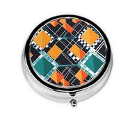 WZYWHJ Checkered Rhombus Pattern Printed Circular medicine box storage, portable travel with compartments, mini pill dispenser