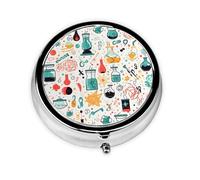 WZYWHJ Chemistry Print Pattern Circular Medicine Box Storage, Portable Travel with compartments, mini Pill Dispenser