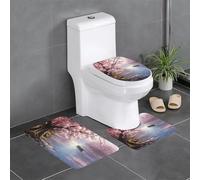 WZYWHJ Cherry Blossoms by The Lake Pattern Bathroom mat Sets of 4 Bathroom Floor Mats,Non-Slip, Durable,Does Easy to Clean Suitable for Bathroom and Toilet