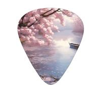 Wzywhj Cherry Blossoms By The Lake Pattern Guitar Pick Easy Grip Uke Picks For Your Bass, Ukulele, Acoustic And Electric Guitar,12 Piece