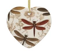 WZYWHJ Christmas Ceramic Heart Pendant Decoration for Tree Hanging Festival Ornaments Baroque Dragonfly Prints
