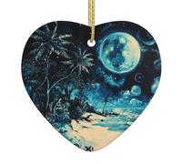 WZYWHJ Christmas Ceramic Heart Pendant Decoration for Tree Hanging Festival Ornaments Beach at night Prints