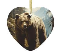 WZYWHJ Christmas Ceramic Heart Pendant Decoration for Tree Hanging Festival Ornaments Bear in the forest Prints
