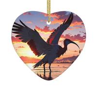 WZYWHJ Christmas Ceramic Heart Pendant Decoration for Tree Hanging Festival Ornaments Birds flying by the sea Prints