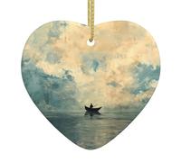 WZYWHJ Christmas Ceramic Heart Pendant Decoration for Tree Hanging Festival Ornaments Boat on the horizon Prints