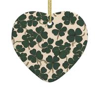 WZYWHJ Christmas Ceramic Heart Pendant Decoration for Tree Hanging Festival Ornaments Celtic Clover Prints