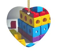 WZYWHJ Christmas Ceramic Heart Pendant Decoration for Tree Hanging Festival Ornaments Colorful Building Blocks Prints