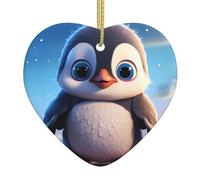 WZYWHJ Christmas Ceramic Heart Pendant Decoration for Tree Hanging Festival Ornaments Cute Penguin Prints