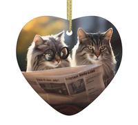 WZYWHJ Christmas Ceramic Heart Pendant Decoration for Tree Hanging Festival Ornaments Dashing pair of cats Prints