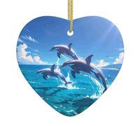 WZYWHJ Christmas Ceramic Heart Pendant Decoration for Tree Hanging Festival Ornaments Dolphin Leap Prints