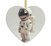 WZYWHJ Christmas Ceramic Heart Pendant Decoration for Tree Hanging Festival Ornaments Lonely Astronaut Prints