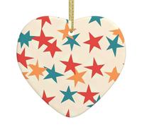 WZYWHJ Christmas Ceramic Heart Pendant Decoration for Tree Hanging Festival Ornaments Many five-pointed stars Prints