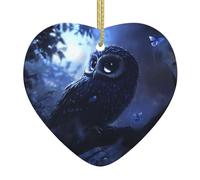 WZYWHJ Christmas Ceramic Heart Pendant Decoration for Tree Hanging Festival Ornaments Owl at night Picture