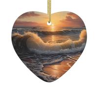 WZYWHJ Christmas Ceramic Heart Pendant Decoration for Tree Hanging Festival Ornaments Sunrise at the seaside Picture